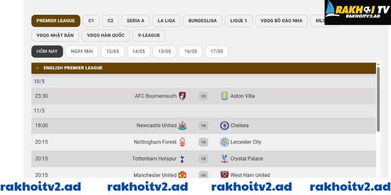 Lịch thi đấu Premier League cập nhật liên tục